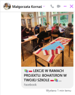 LEKCJE W RAMACH PROJEKTU: BOHATERON W TWOJEJ SZKOLE Włączyliśmy Historię w ZSLiT w Wojniczu